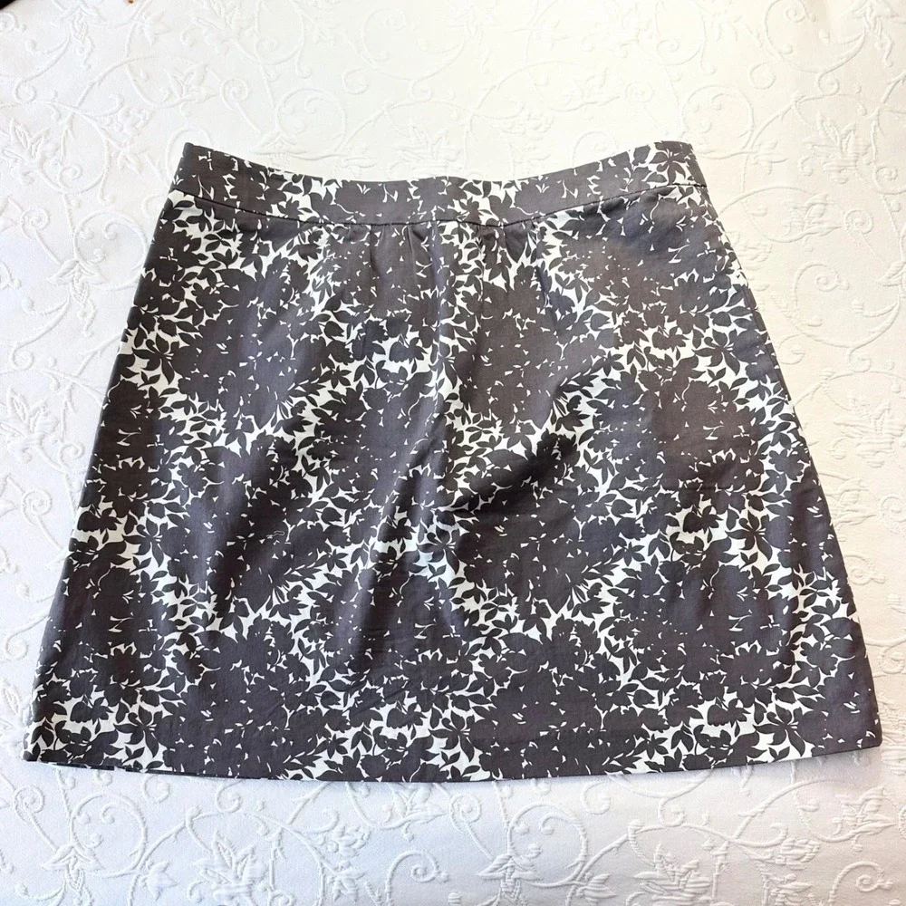 Boden‎ Abigail Leaf Grey White Floral A-Line Skirt Side Pockets Cotton US 10R